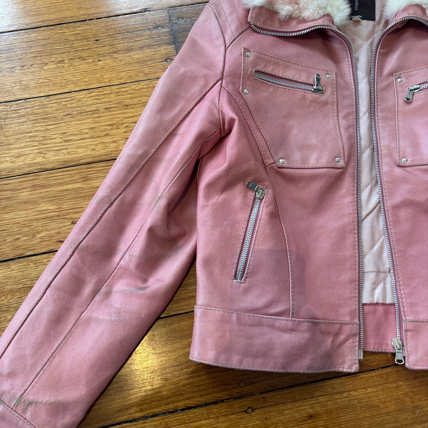 Italian pink leather jacket - S/M