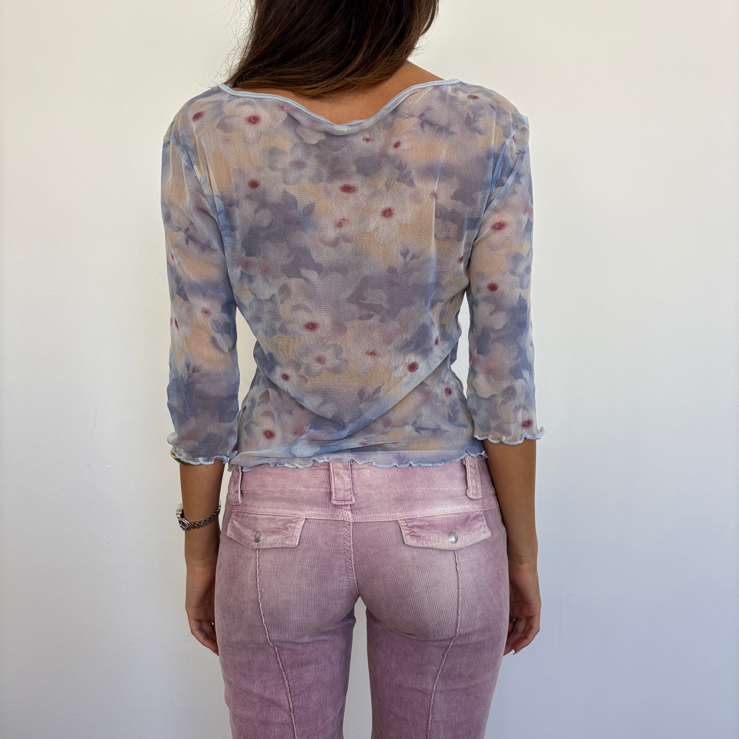 French floral mesh top -M/L