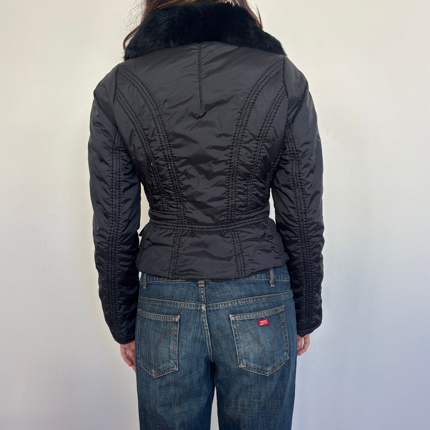 Black fur detail jacket - XS/S