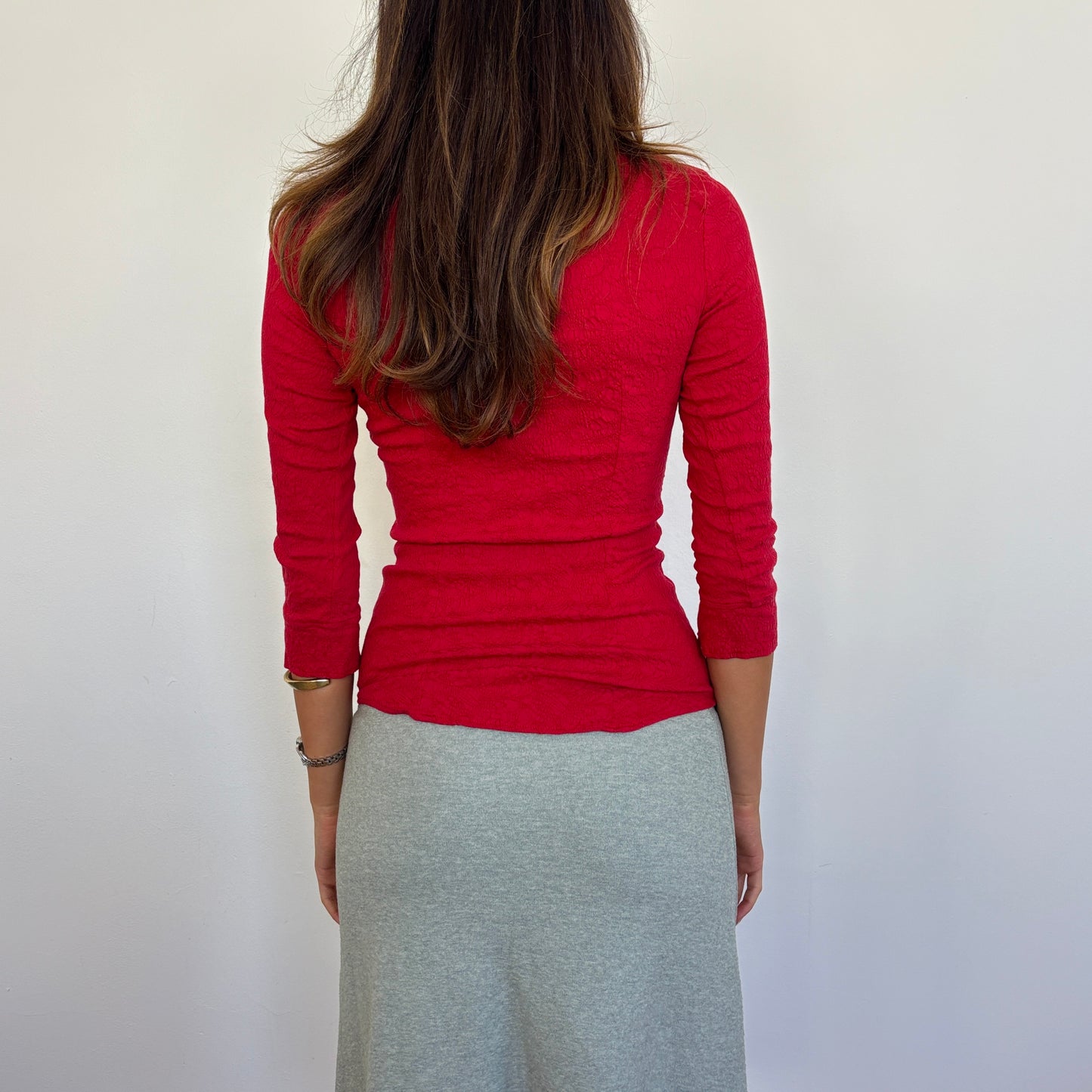 Red textured 3/4 sleeve top - XS