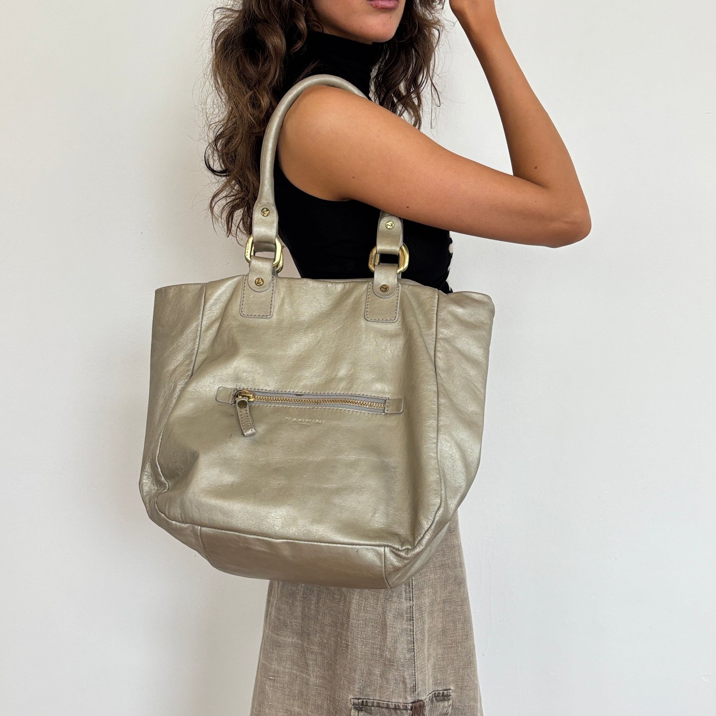 Metallic leather bag