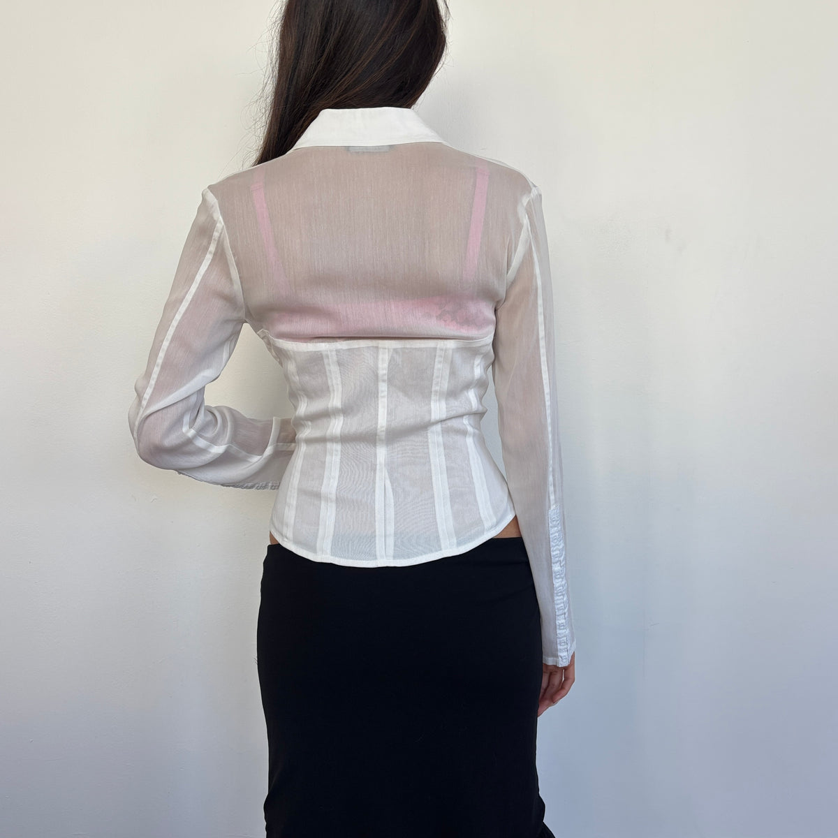 Sheer white hook and eye shirt - S