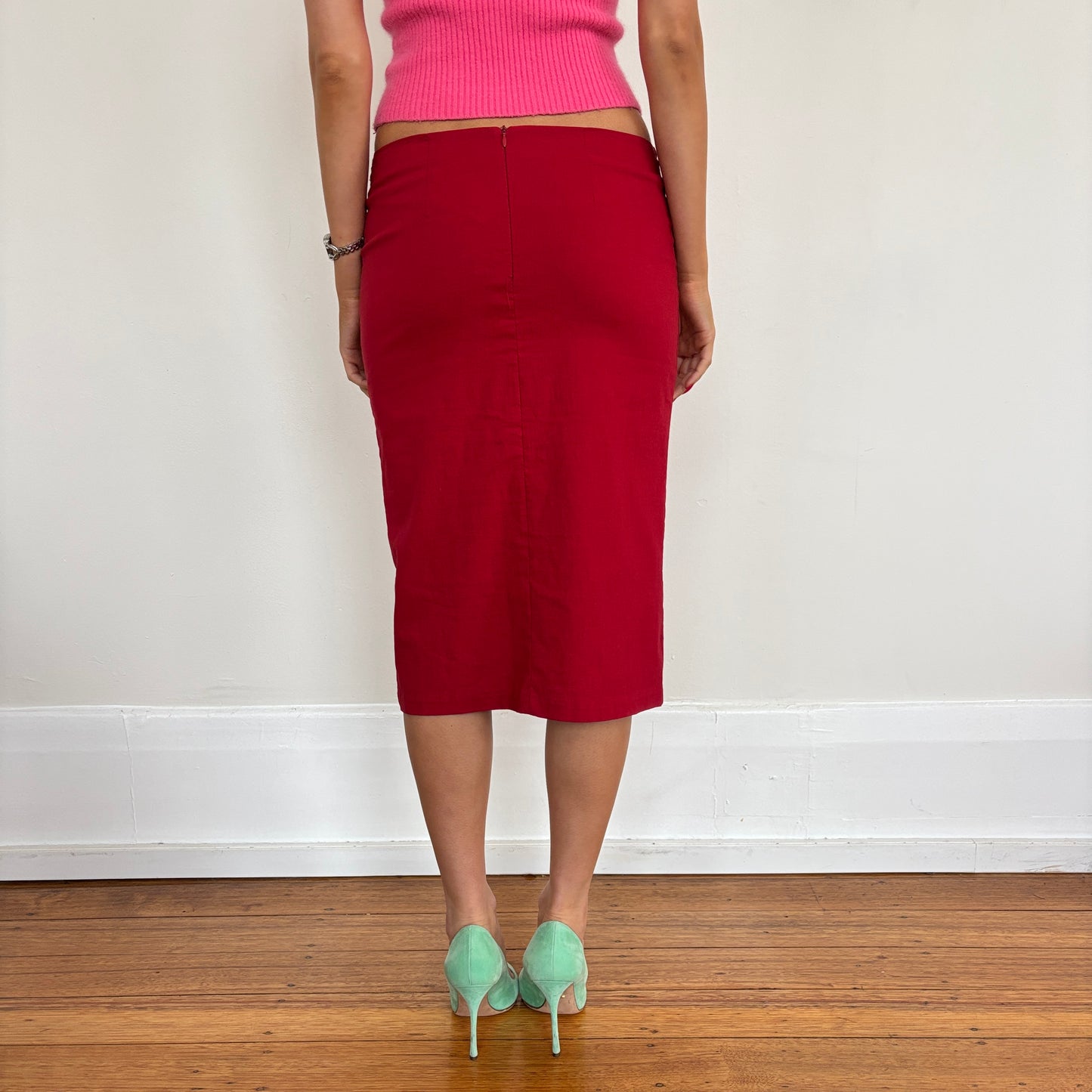 Italian red lace up skirt - XS/S