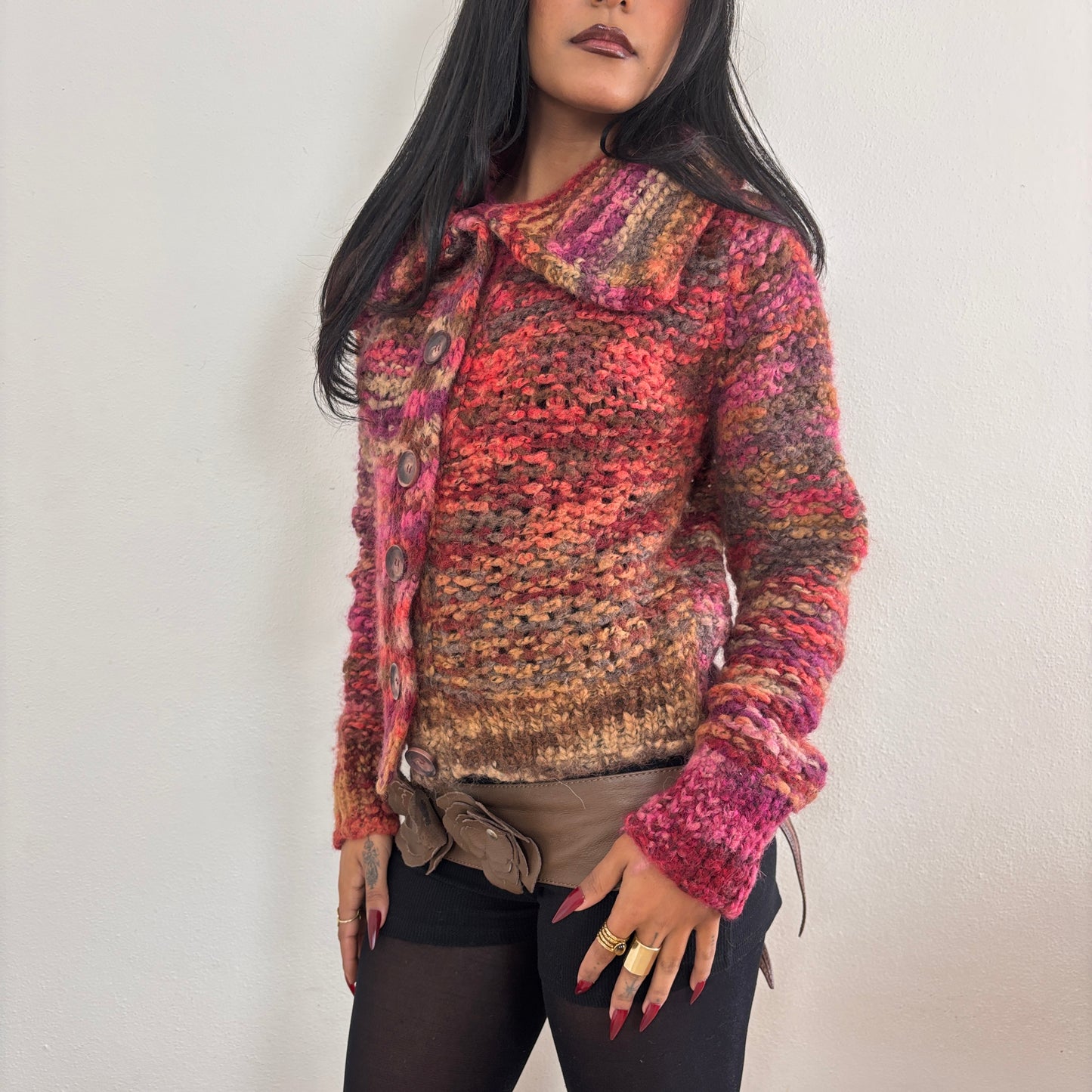 Colourful wool knit jumper - M