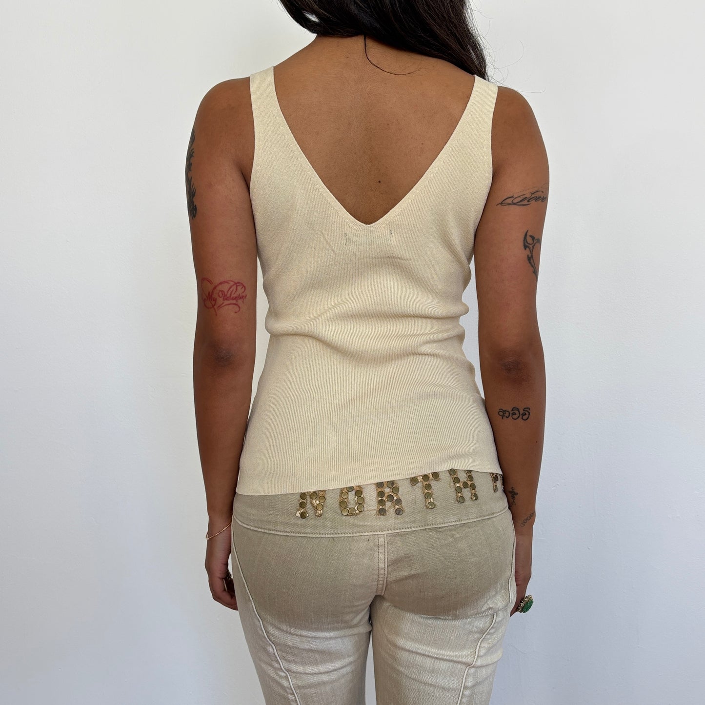 Beige sequin detail top - S