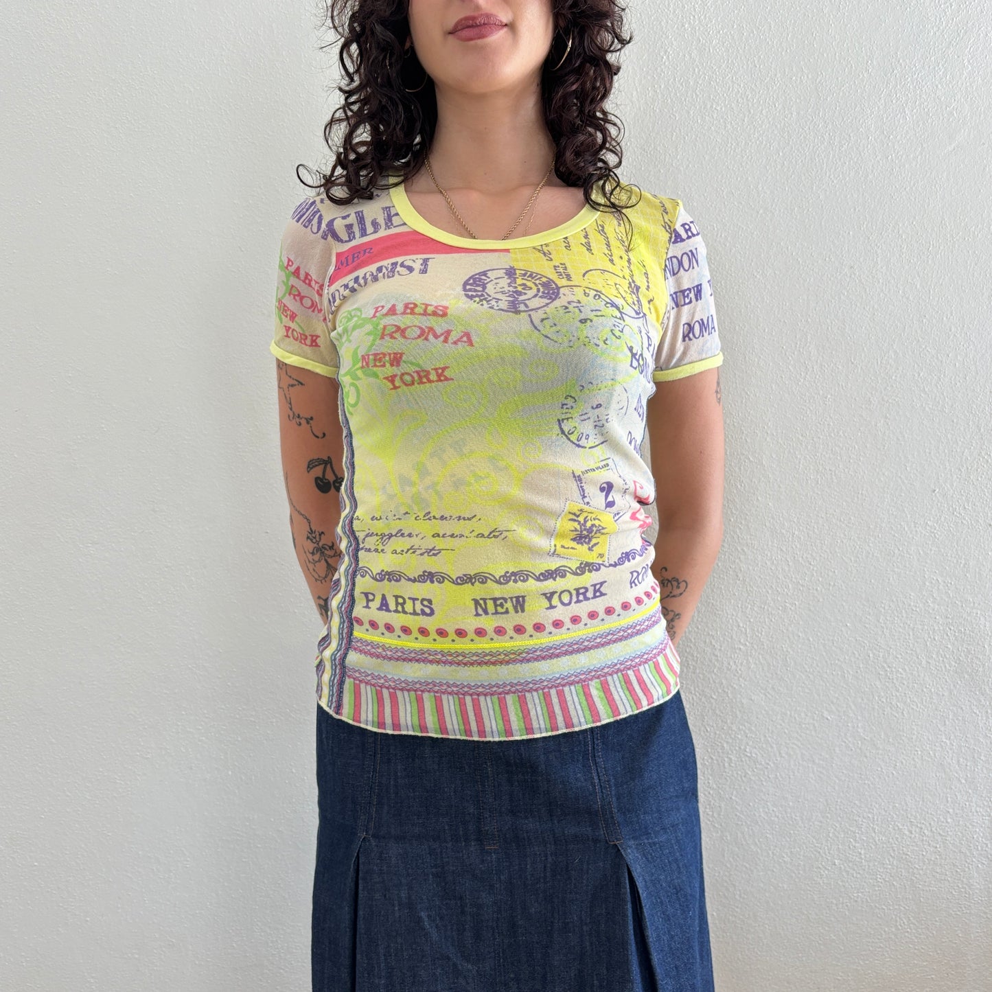 Graphic mesh top - S