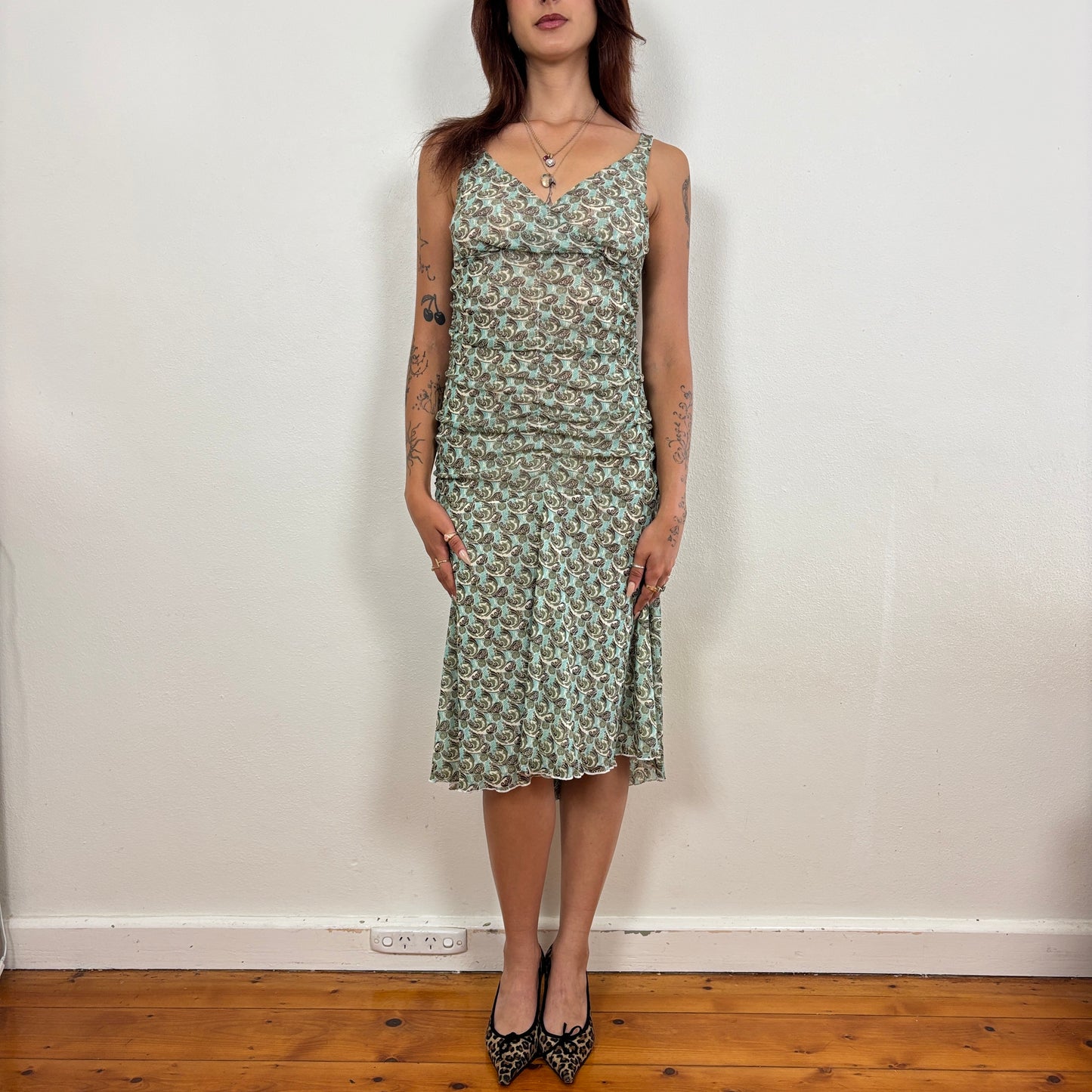 Ruched mesh midi dress - S