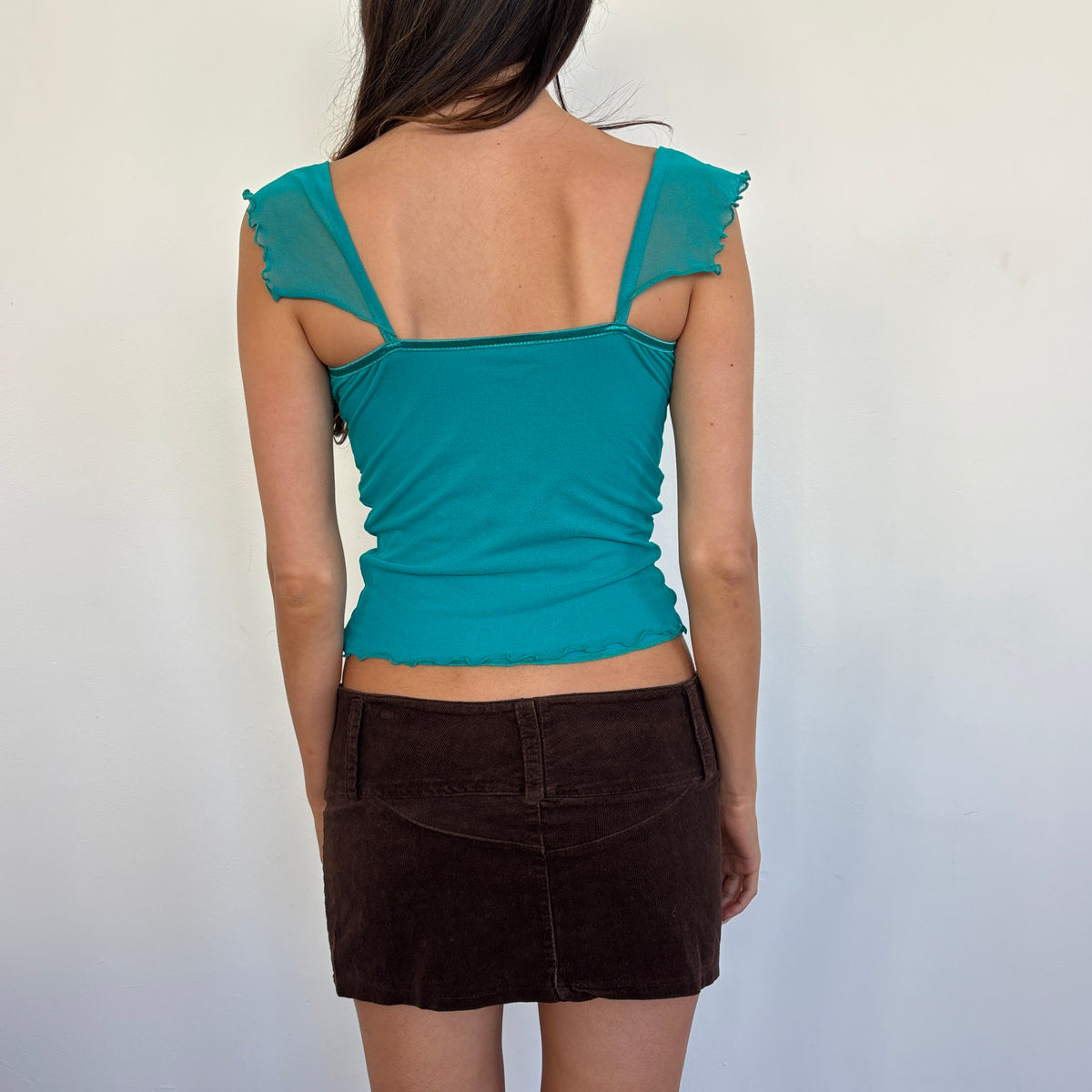 Blue ruched mesh top - S