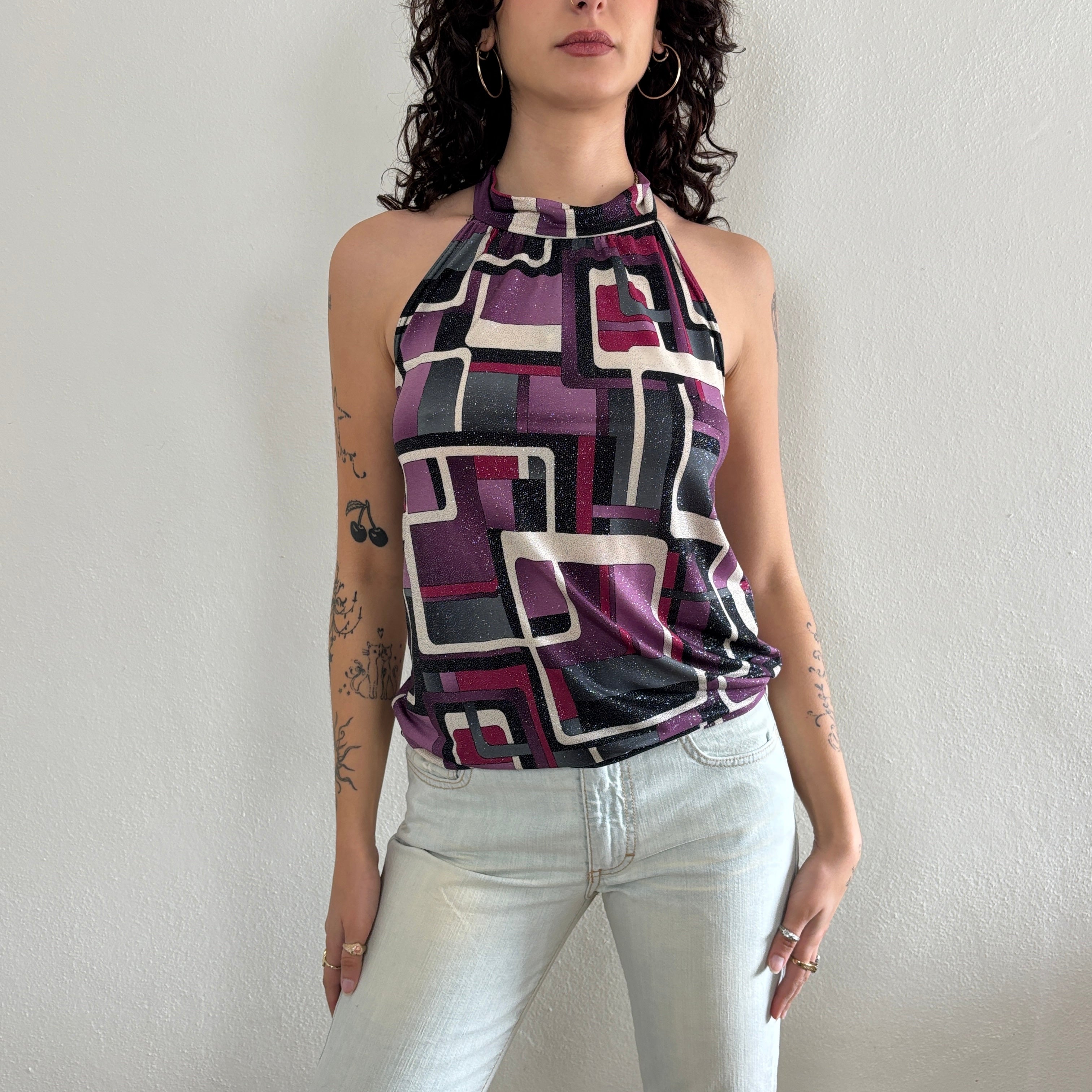 Graphic sparkly top - M