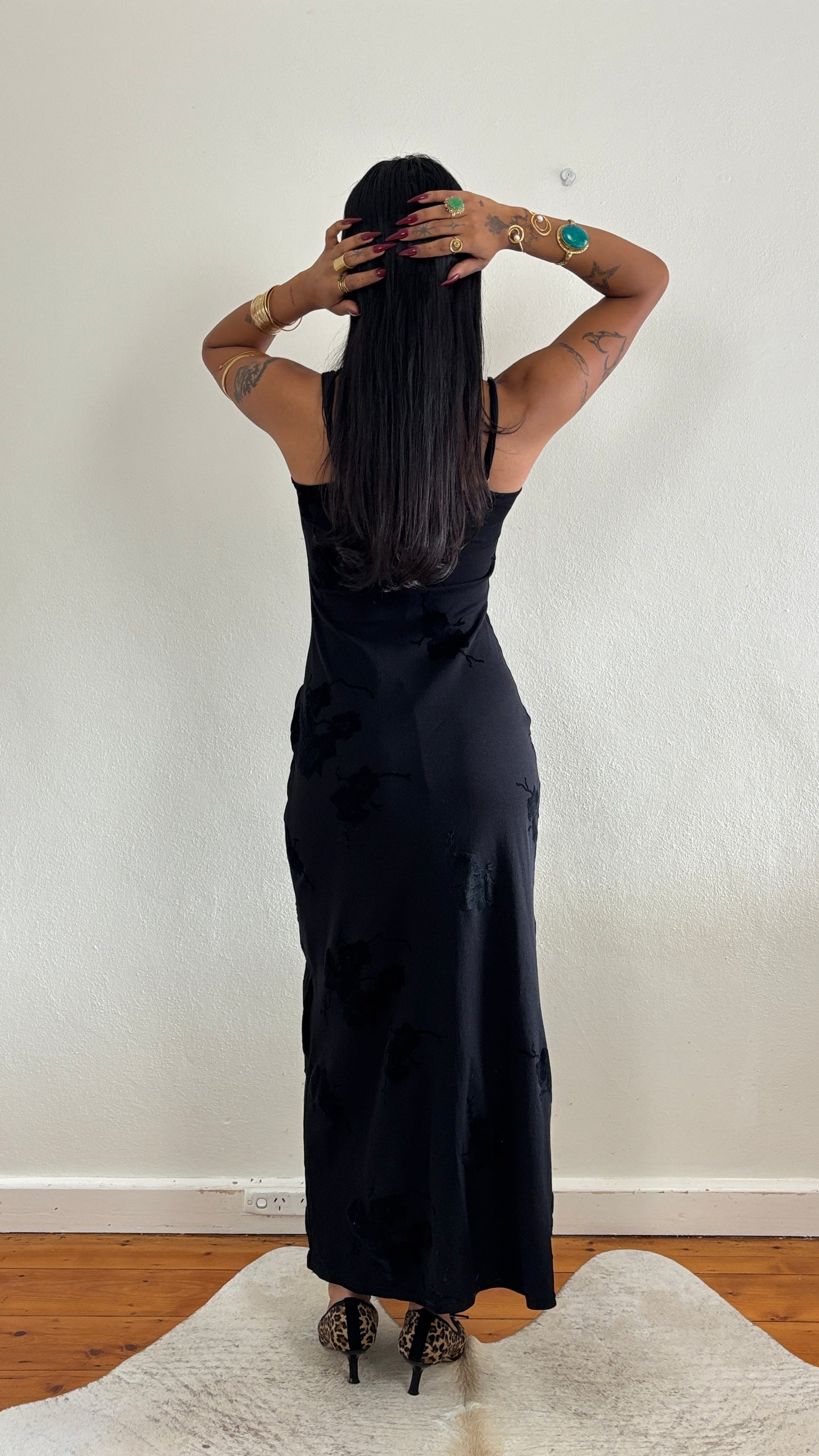 Floral black maxi dress - xs