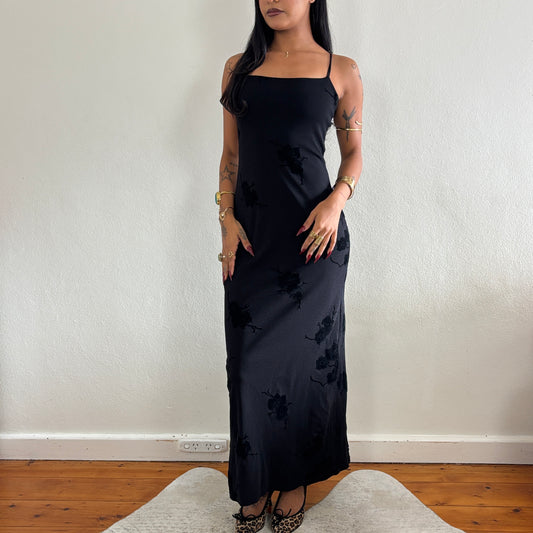 Floral black maxi dress - xs