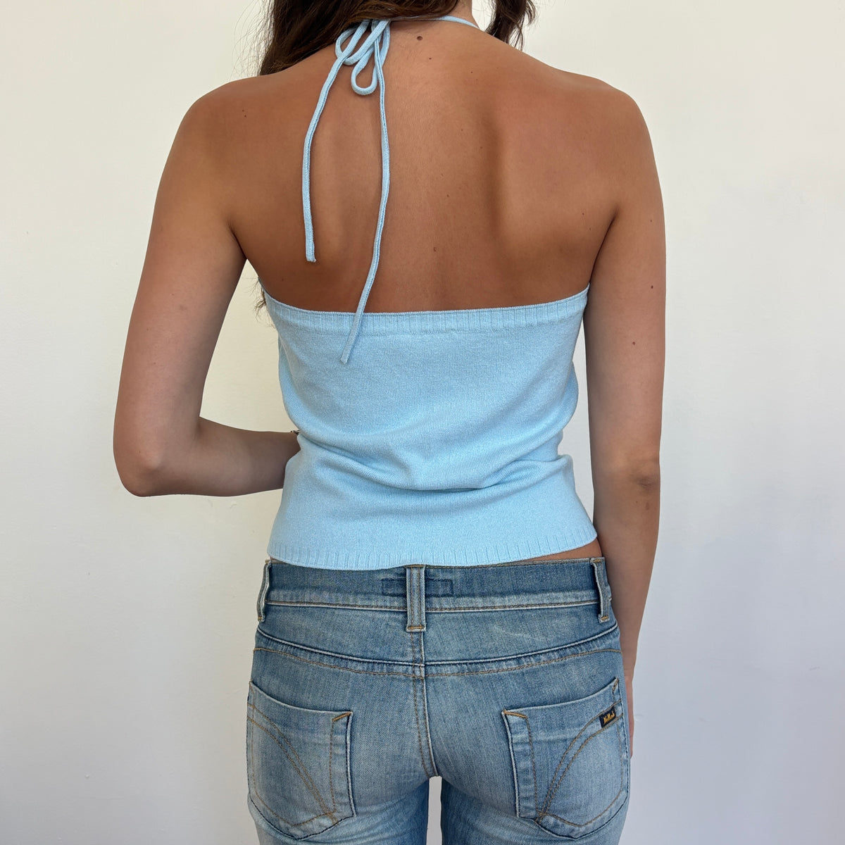 Italian blue knit halter top - M