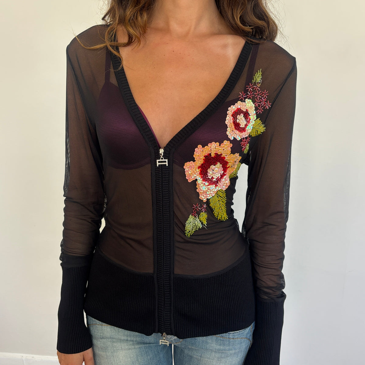 Italian sequin mesh zip up - M/L