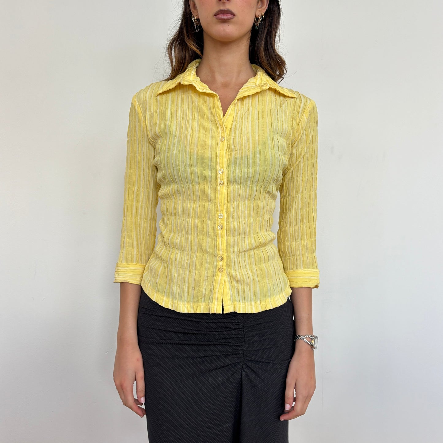 Yellow ruched shirt - S/M