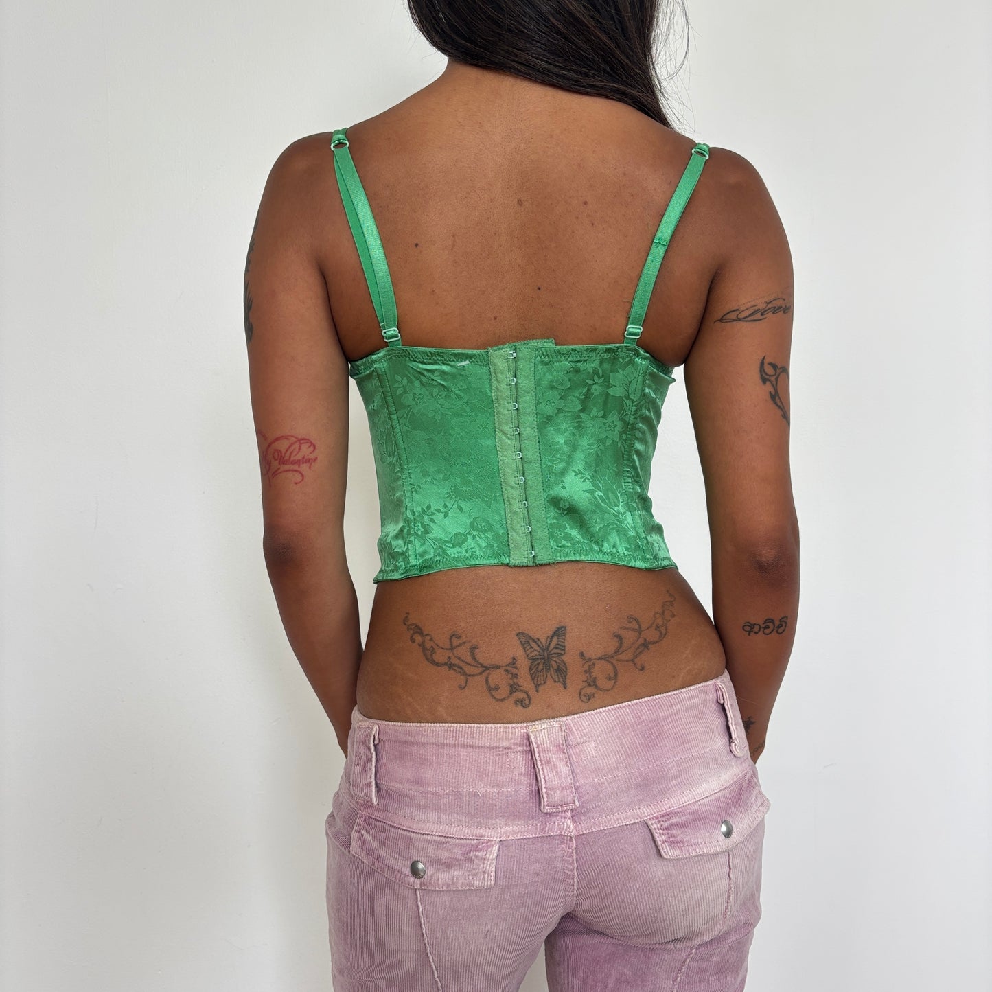 Green silk corset - XS/S
