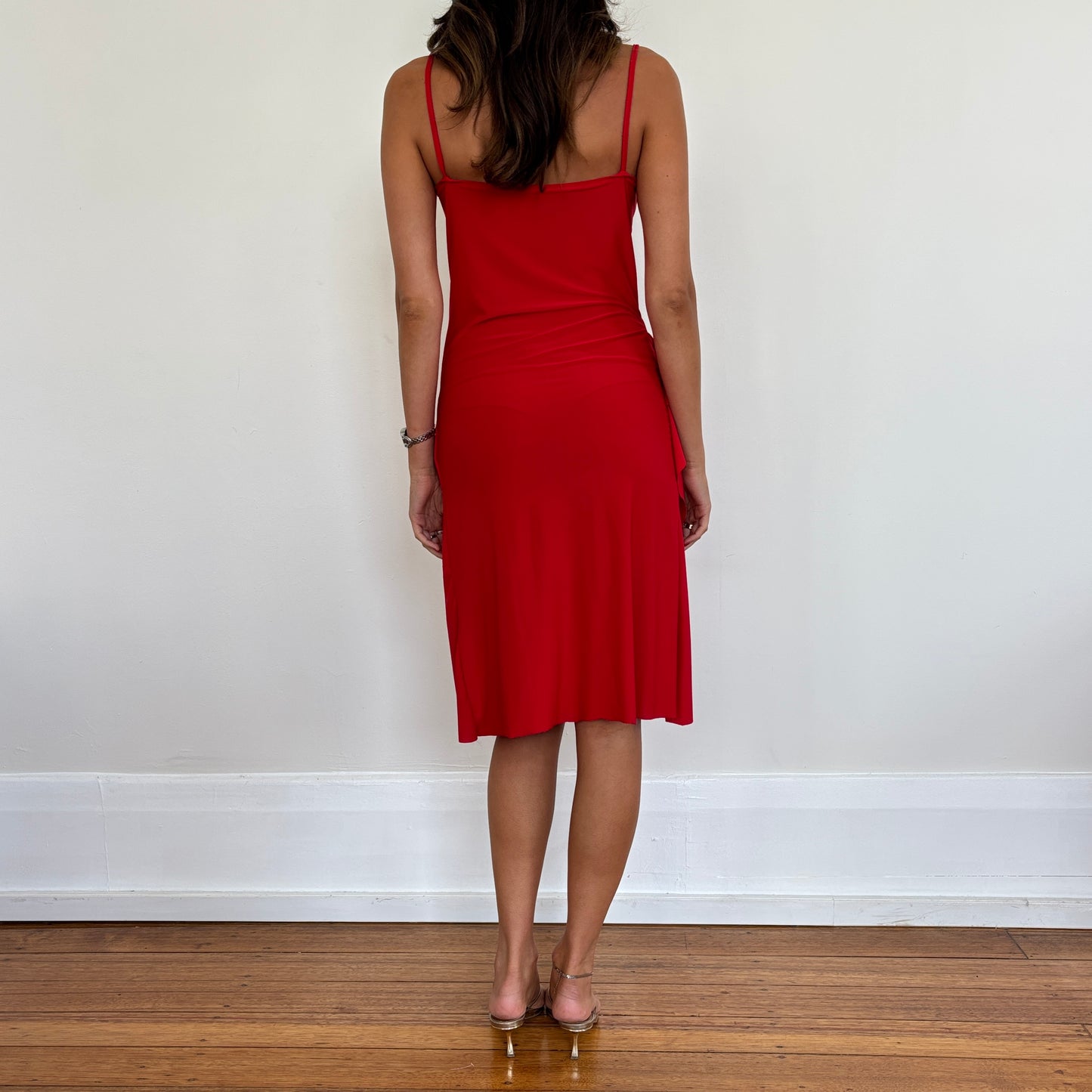 French red ruffle dress - S