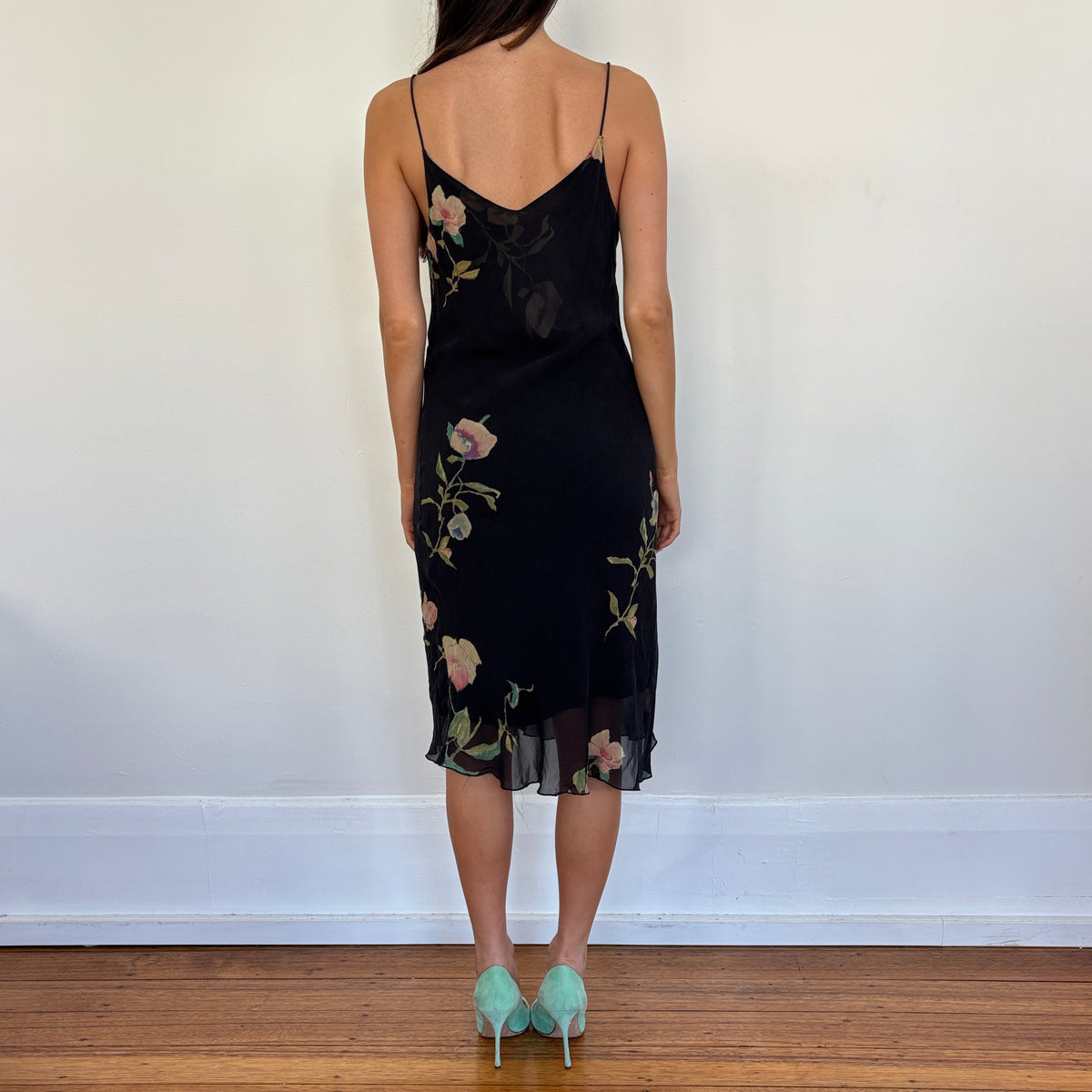 Italian silk floral midi dress - S