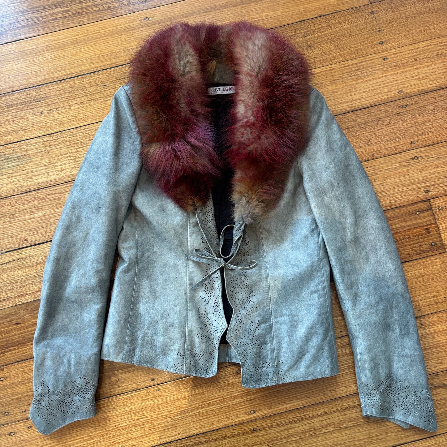 Italian leather jacket fur collar - S/M