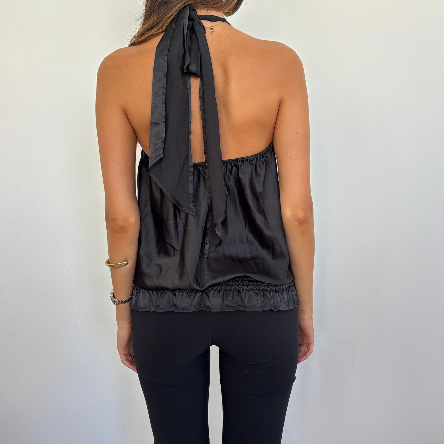 Black satin halter - S/M