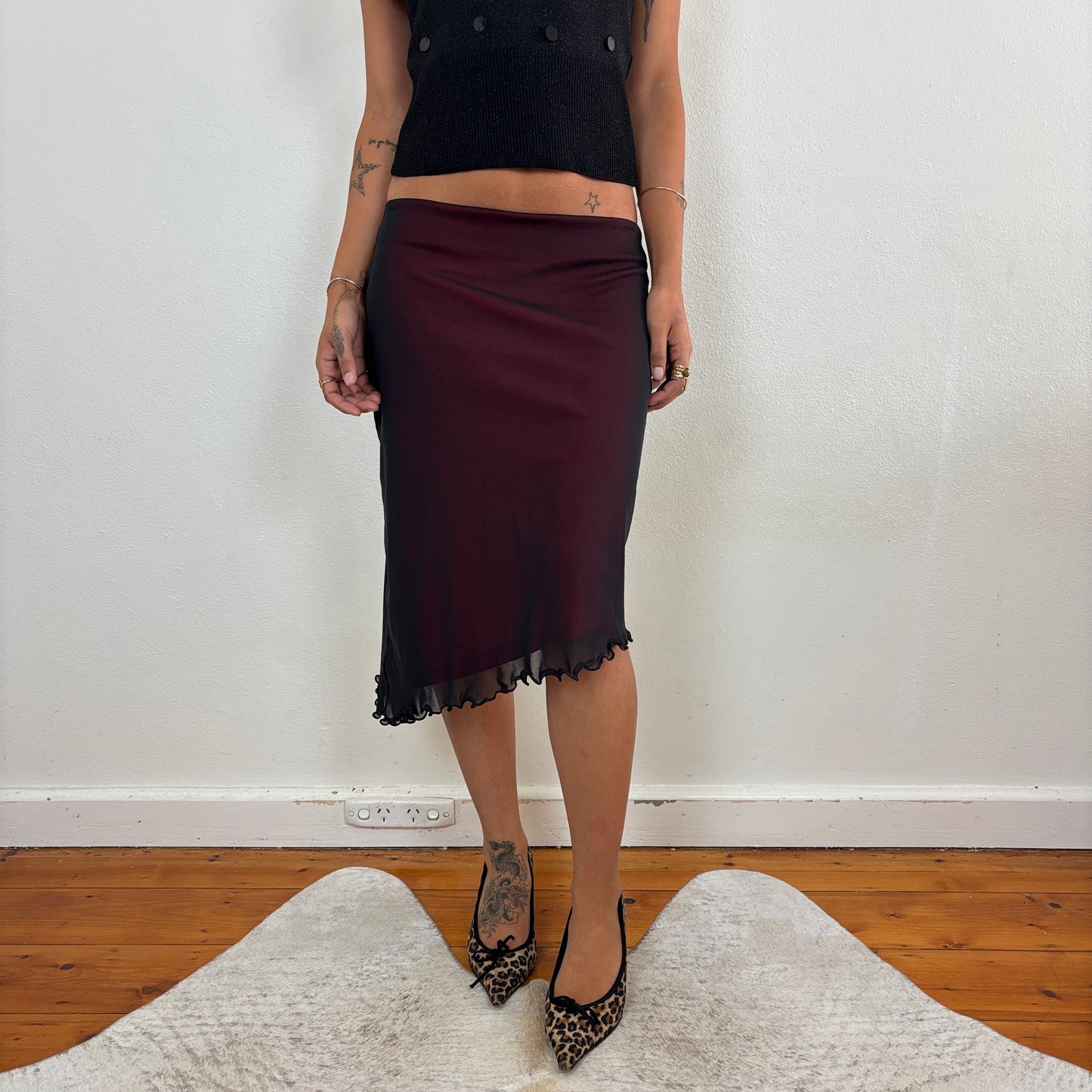 Asymmetric mesh midi skirt - XS/S