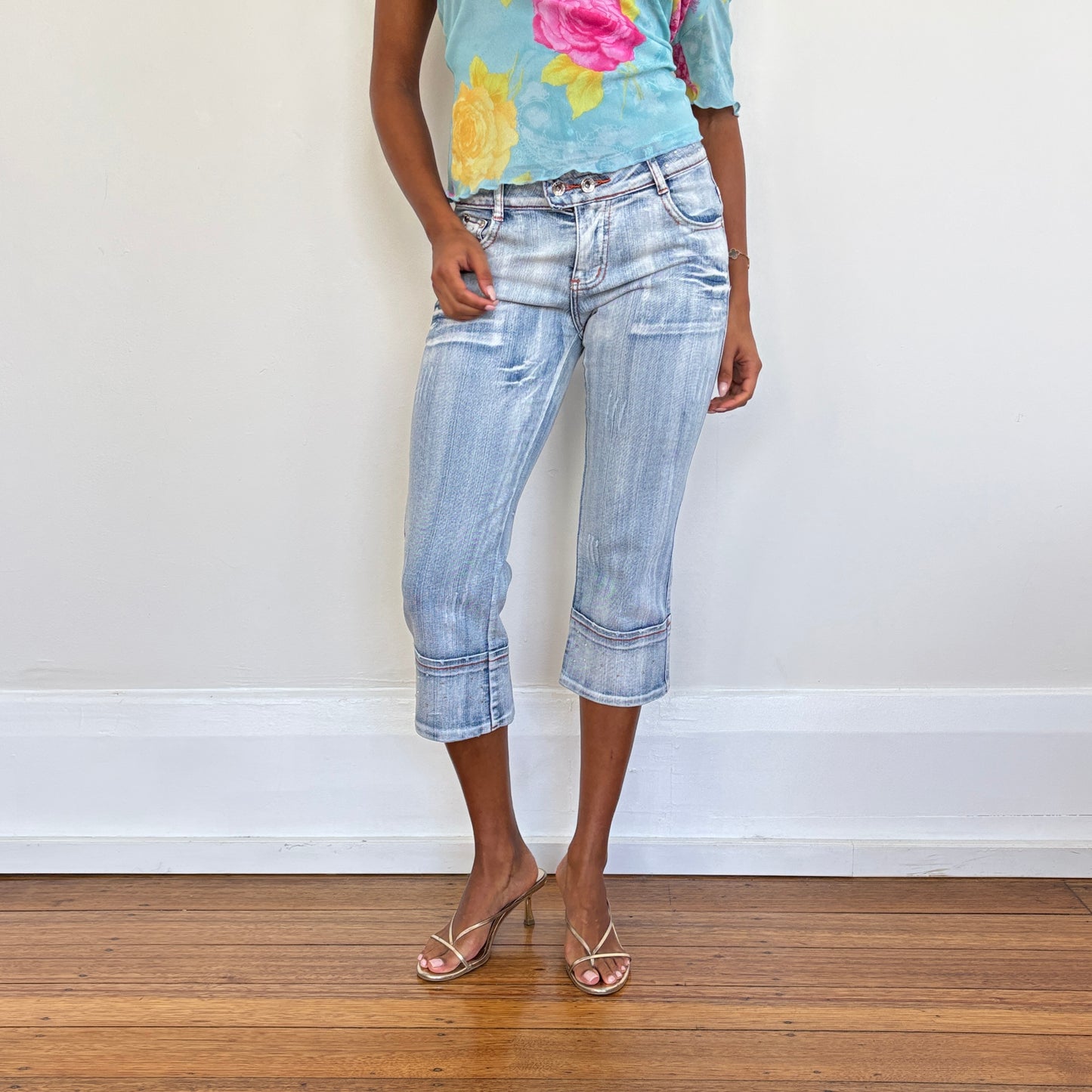 Diamanté denim capris - XS