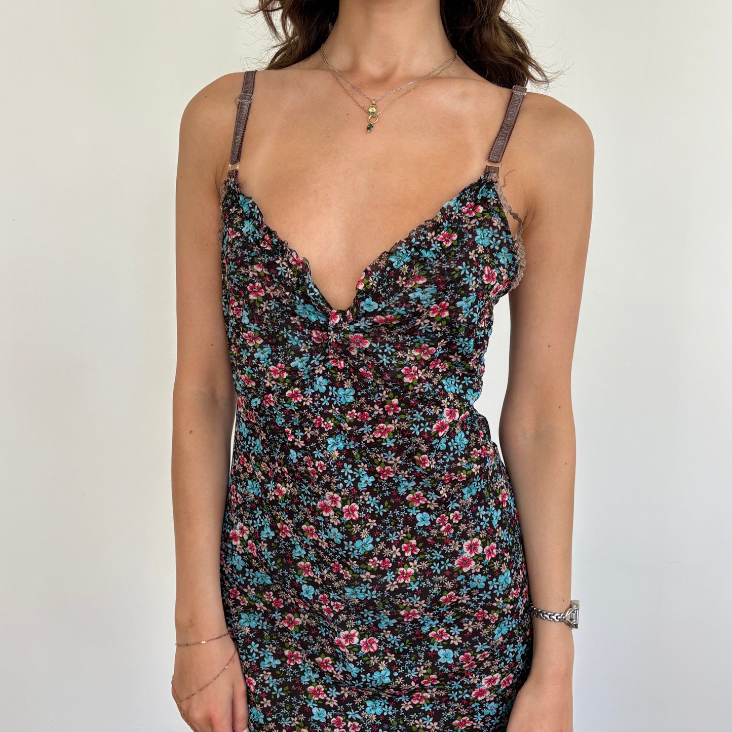 Floral mesh midi dress - M/L