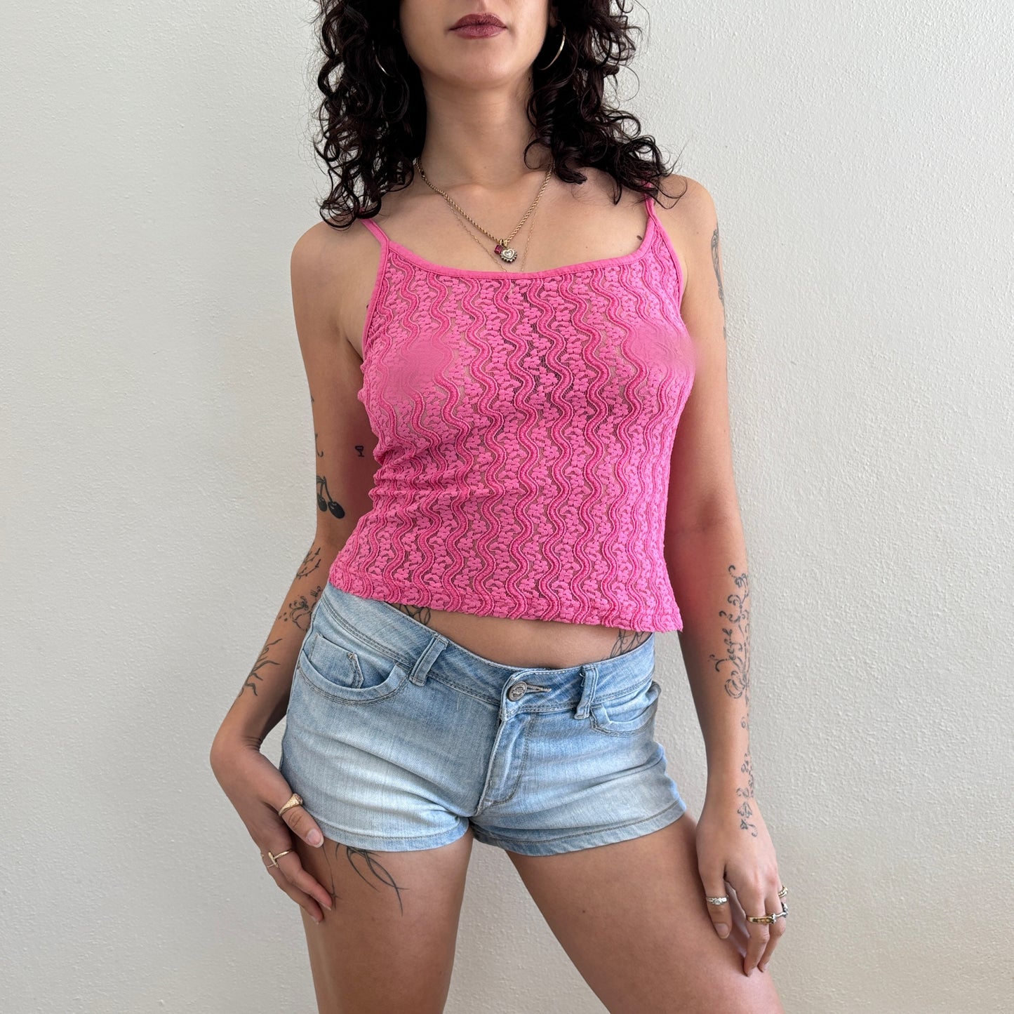 Pink lace cami - S