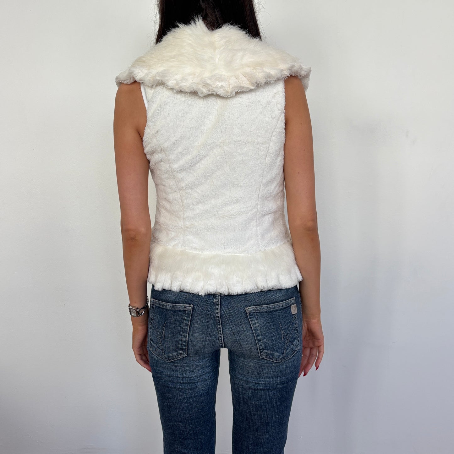 Cream faux fur vest - S