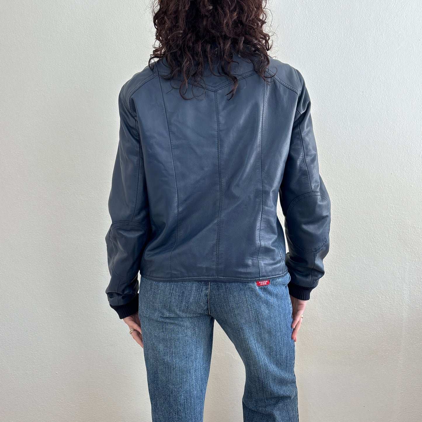 Navy leather jacket - M