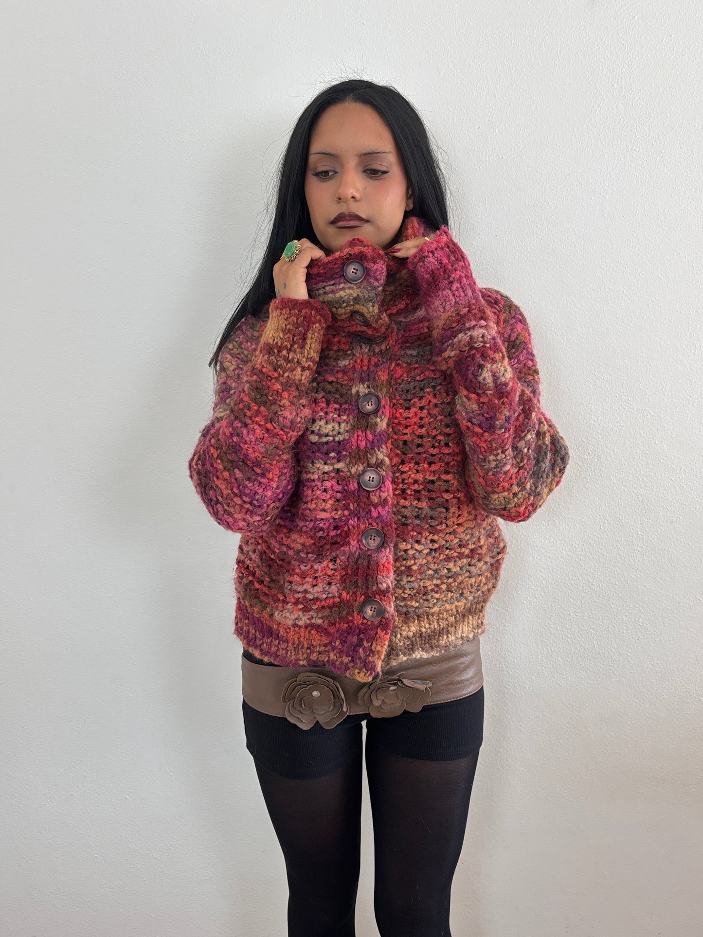 Colourful wool knit jumper - M