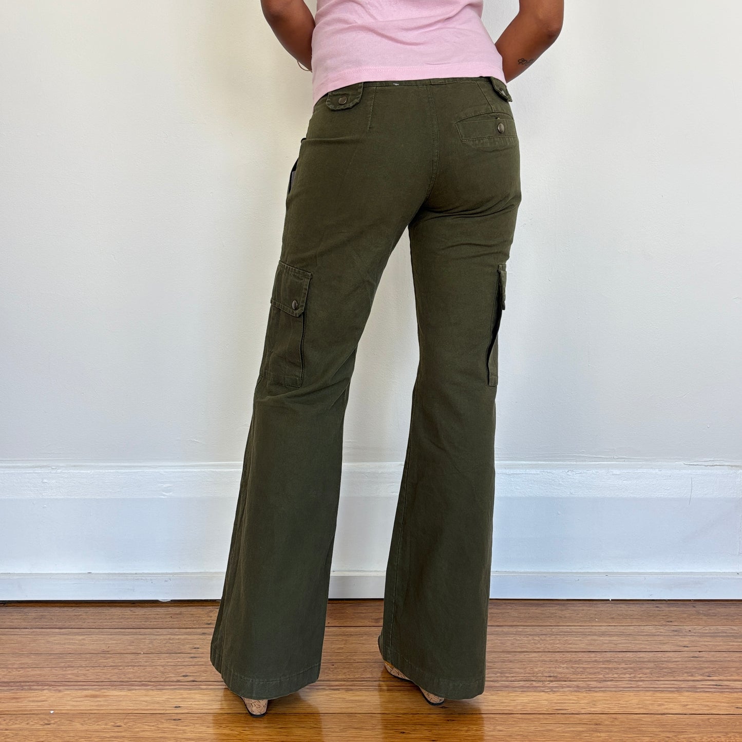 Khaki cargo flared pants - XS