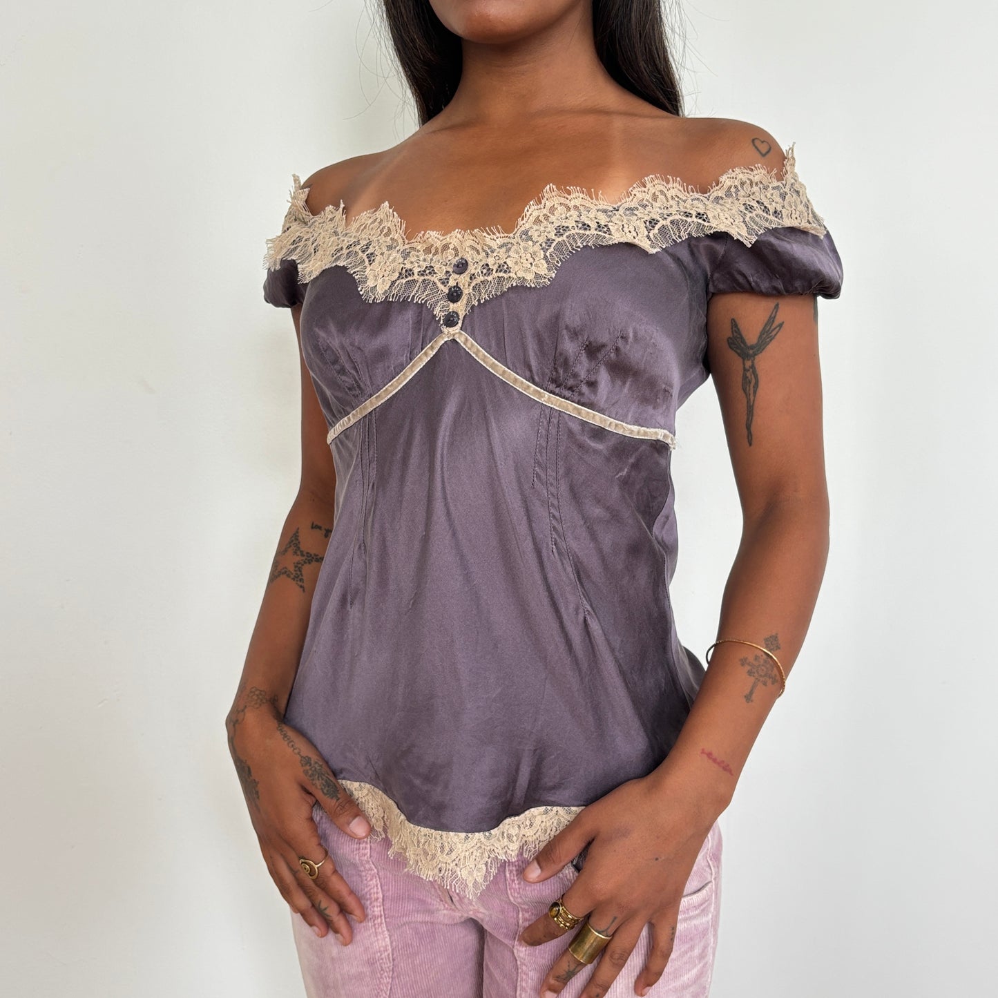 Purple silk milkmaid top - S/M