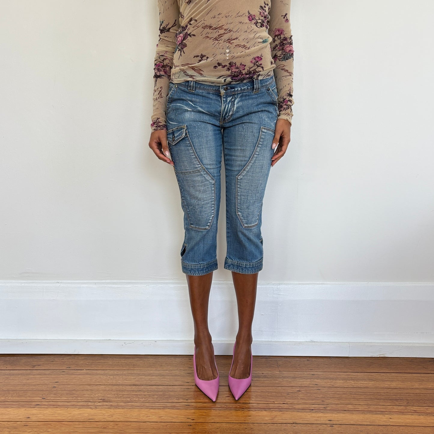 Low rise denim capris - XS