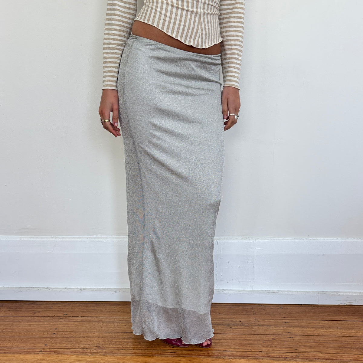 Italian silver maxi skirt - XS