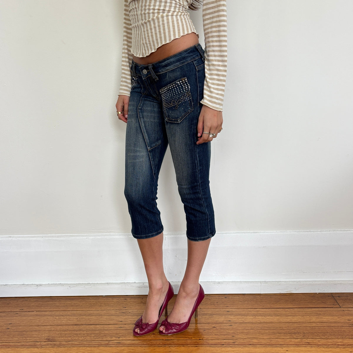 Diamanté denim capris - XS
