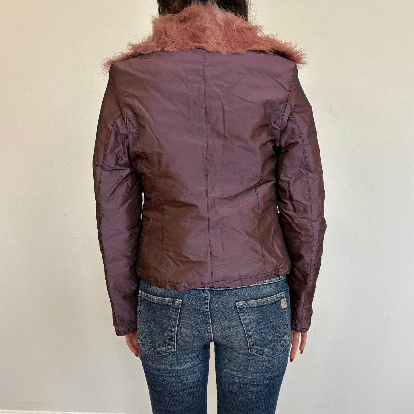 Iridescent faux fur detail jacket - S