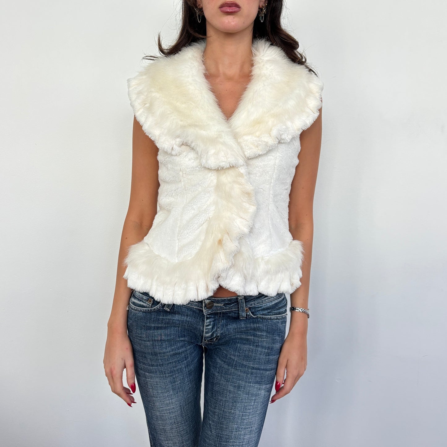 Cream faux fur vest - S