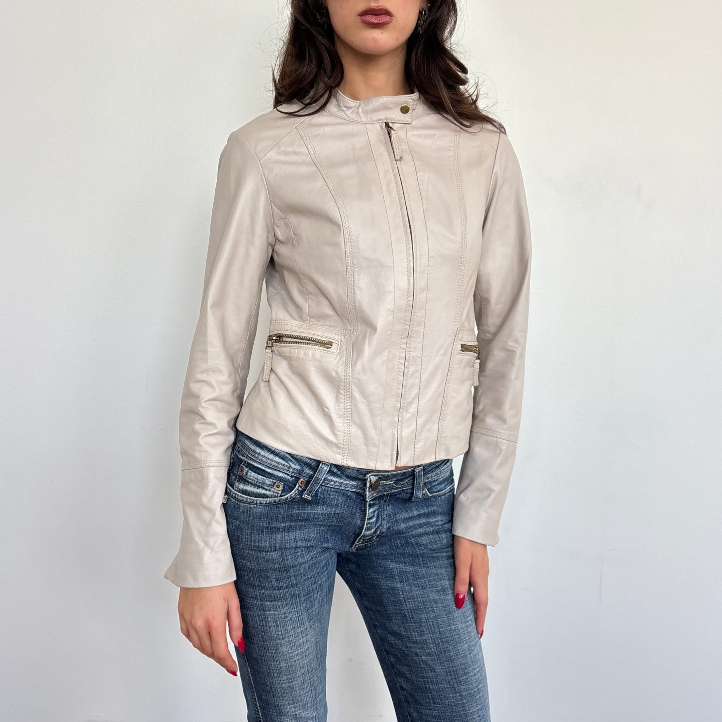 Beige leather jacket - S/M