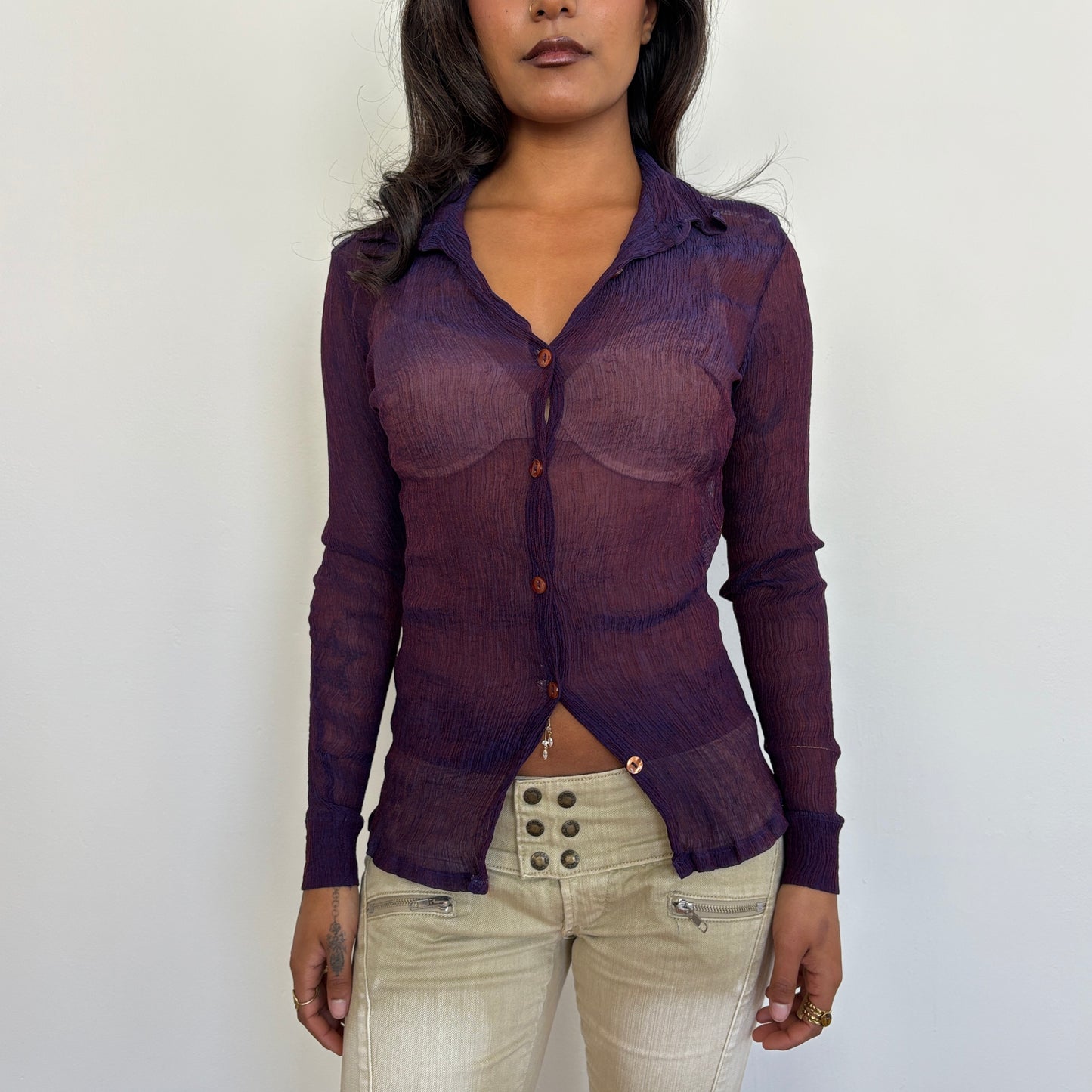 Italian purple sheer shirt - S
