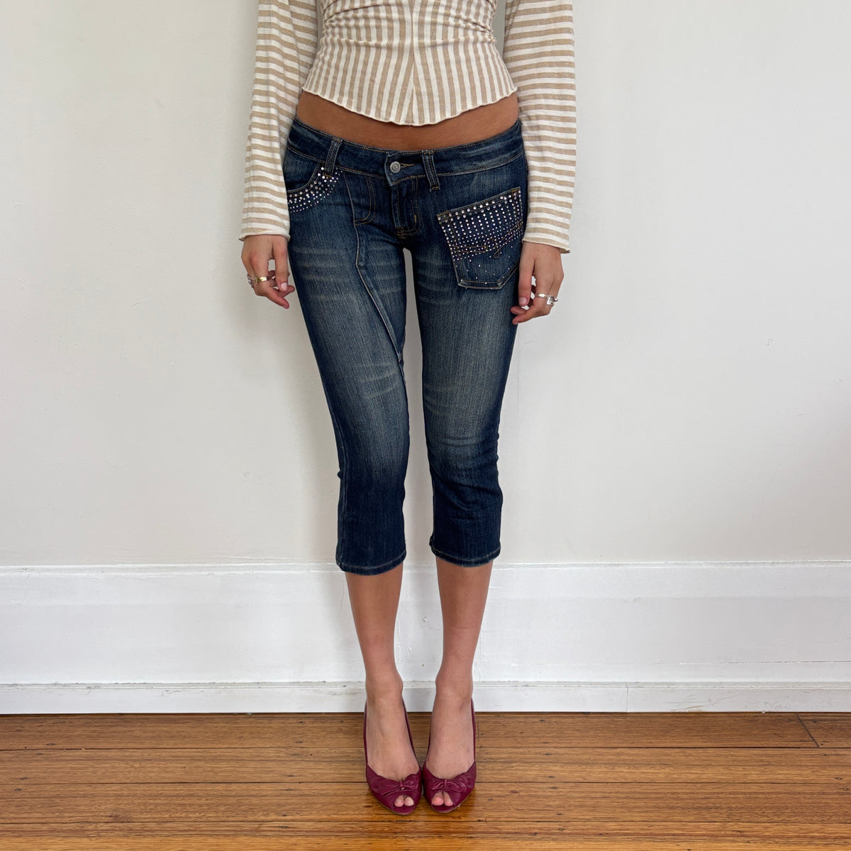 Diamanté denim capris - XS