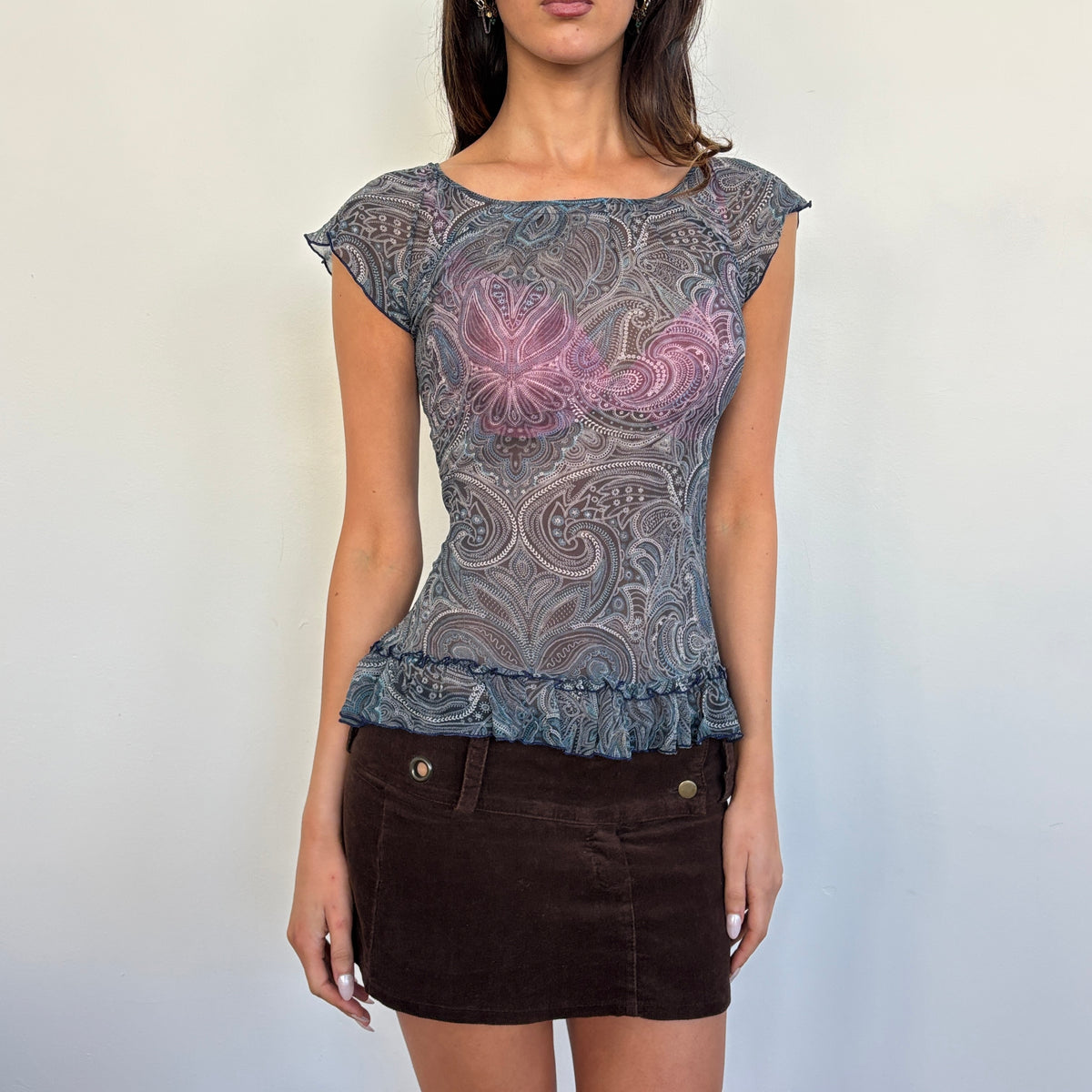Silk paisley top - M