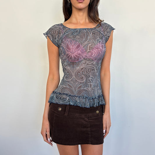 Silk paisley top - M