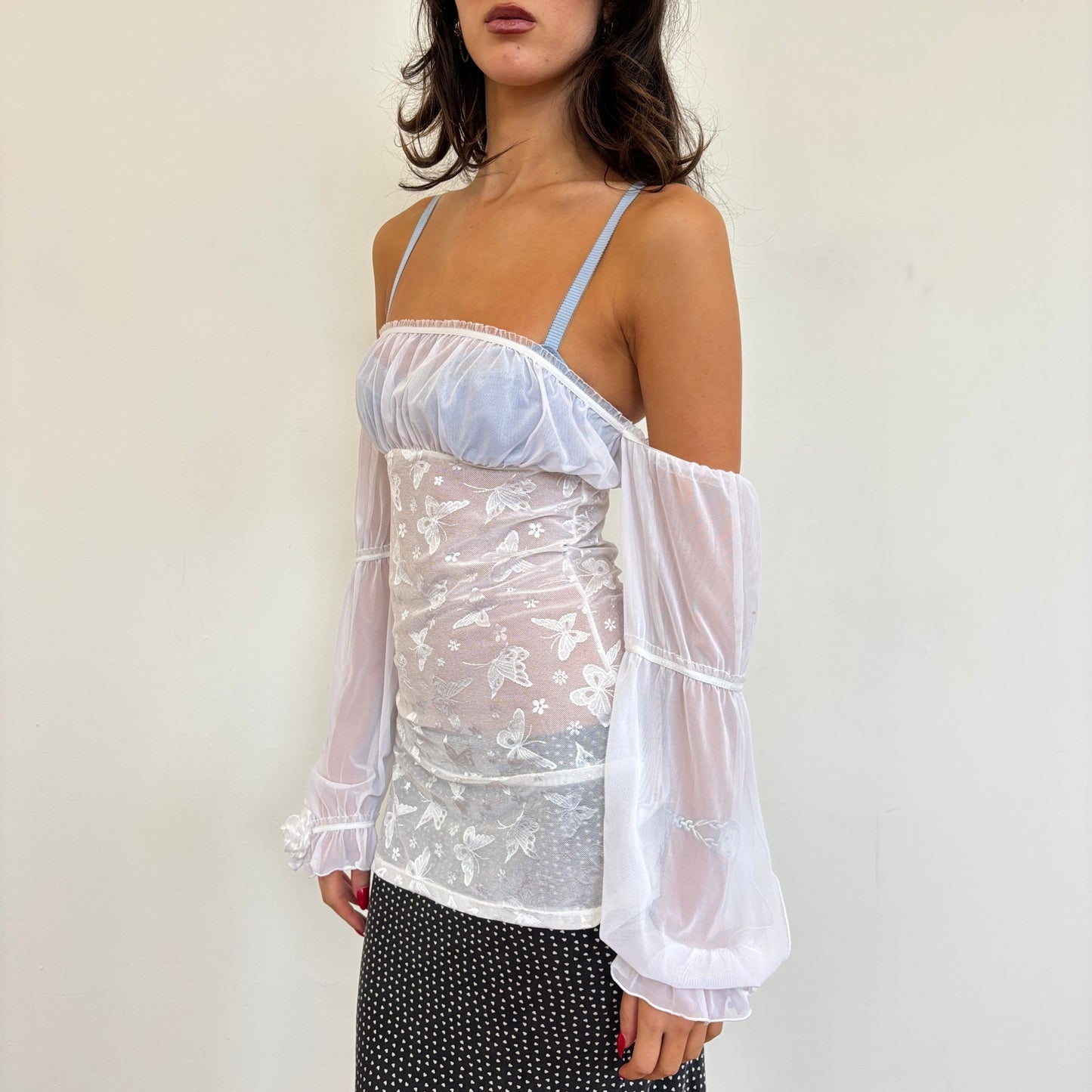 White ruched mesh top - XS/S