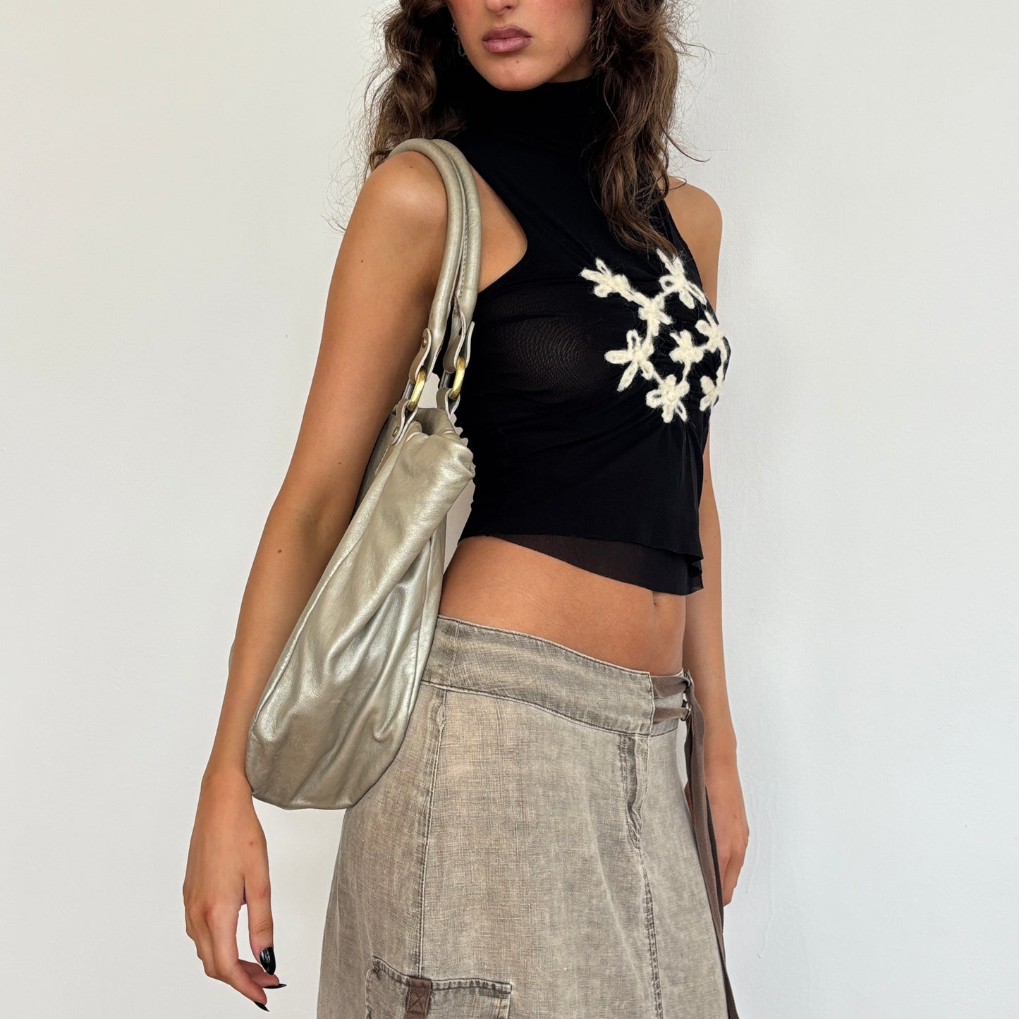 Metallic leather bag