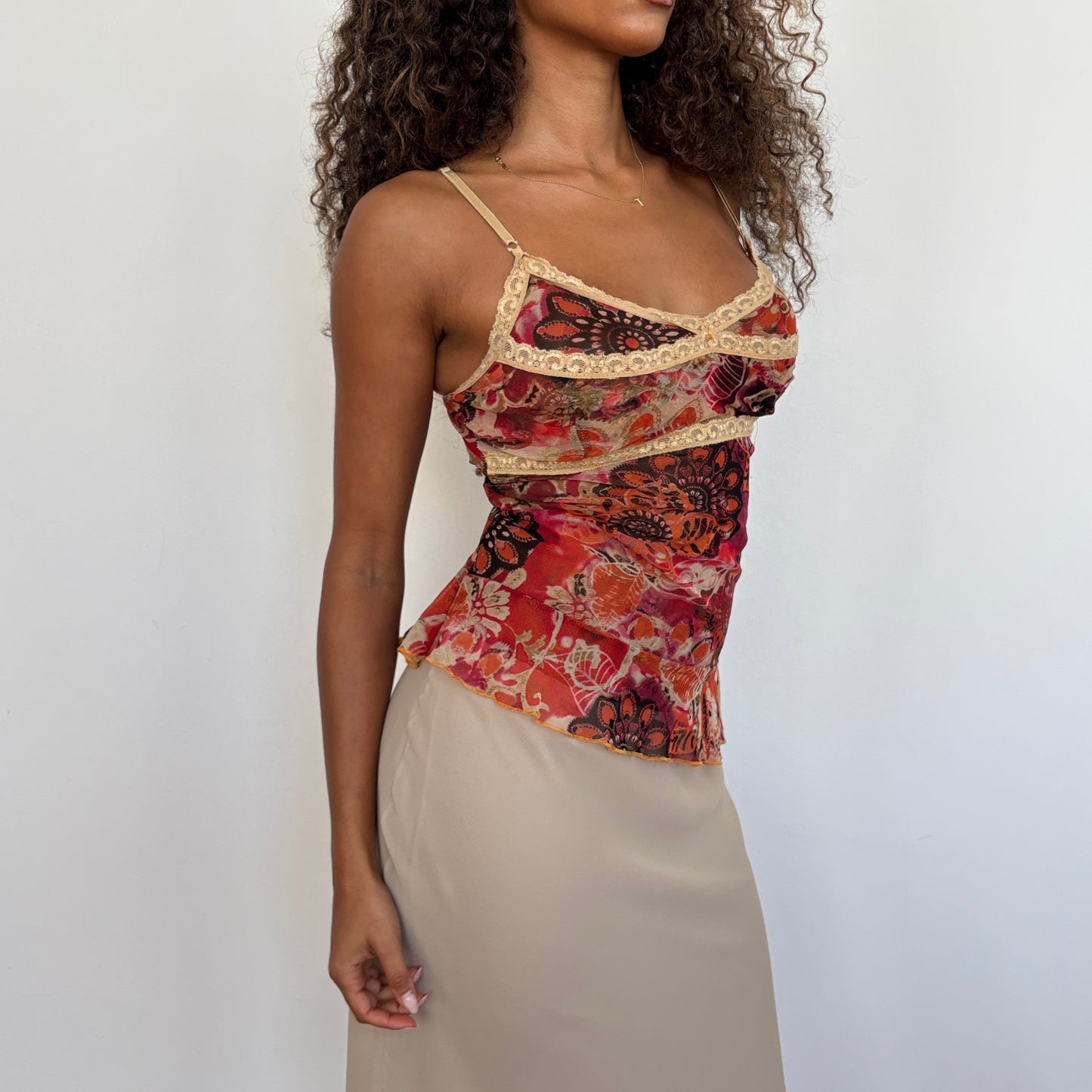 Graphic mesh cami - S