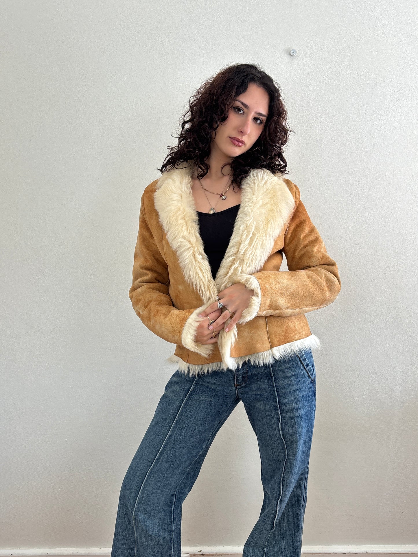Beige shearling coat - S