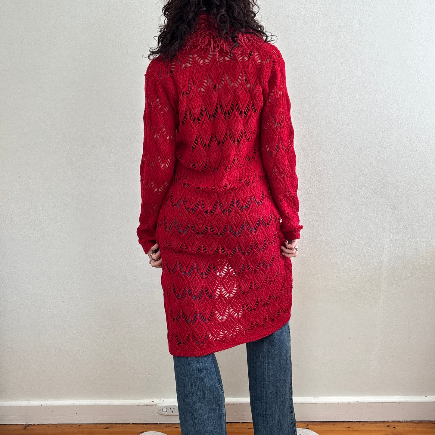 Red wool knit cardigan - S/M