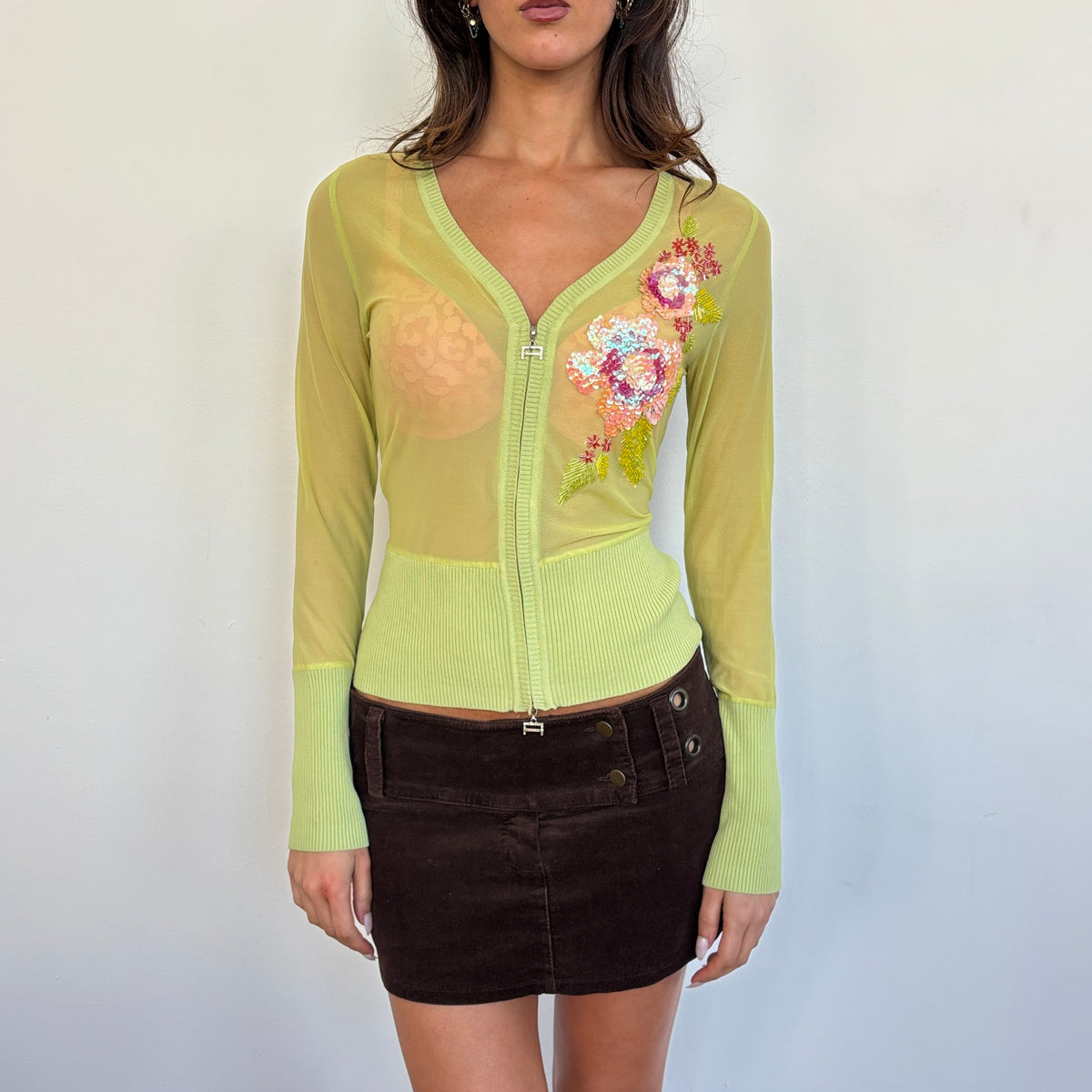Artigli sequin mesh zip top - S