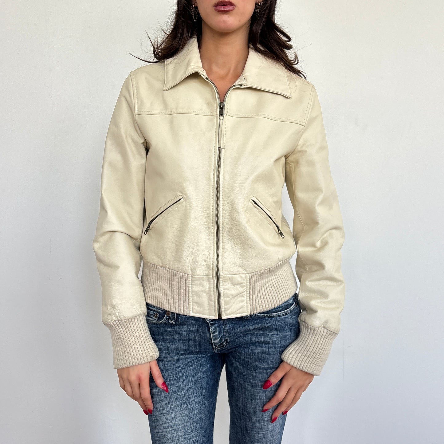 Beige leather jacket - S/M