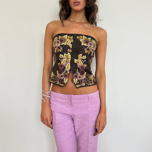 Strapless floral beaded top - M